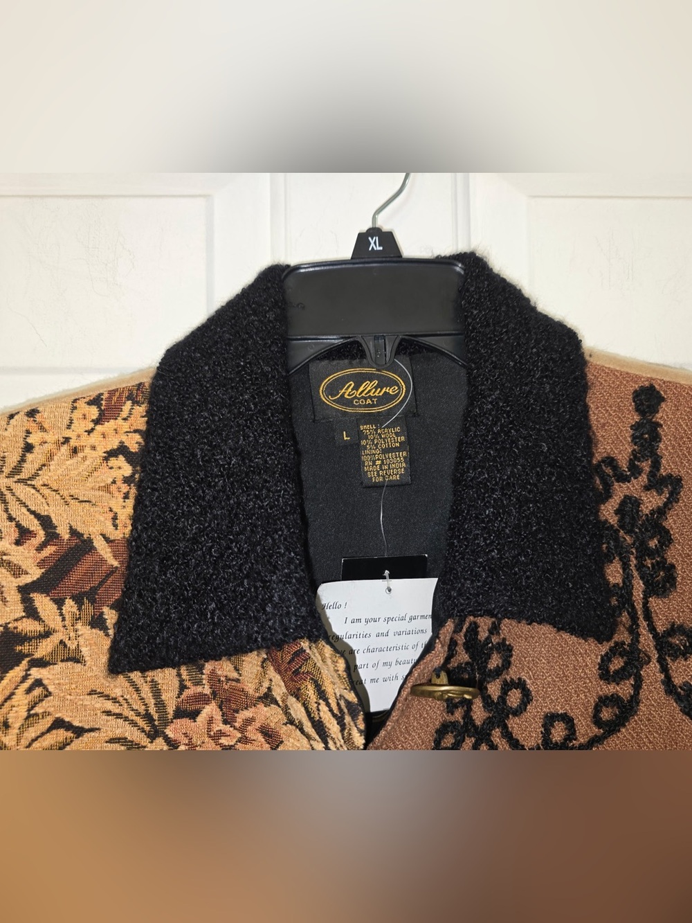 Allure Vintage Tapestry Patchwork Jacket Large NWT Embroidery Ribbon Tan Black - Picture 2 of 16